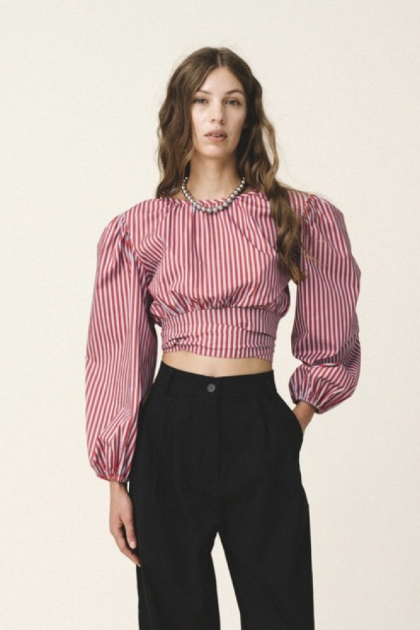 MILANA STRIPED WRAP CROP TOP RED